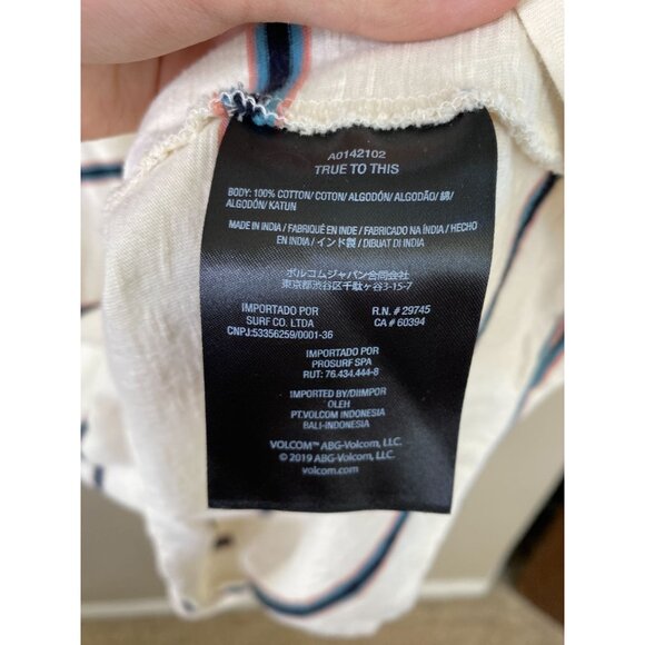 Volcom Modern Fit Striped Mens White T-Shirt Chest Pocket L Casual Cotton Cream - Picture 4 of 7